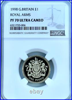 1998 £1 One Pound Proof Royal Arms NGC PF70 Royal Mint