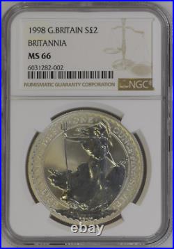 1998 GB £2 Britannia 1oz Silver NGC MS66 UltraRare only 89,000 minted