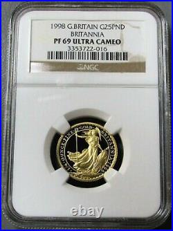 1998 Gold Great Britain 750 Minted 25 Pounds Ngc Proof 69 Ultra Cameo Britannia
