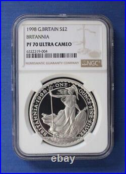 1998 Royal Mint 1oz Silver Proof Britannia £2 coin NGC Graded PF70 Ultra Cameo