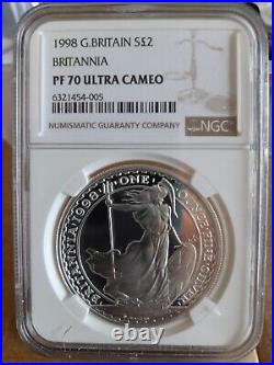 1998 Royal Mint 1oz Silver Proof Britannia £2 coin NGC Graded PF70 Ultra Cameo