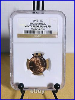 1999 Lincoln Cent Broadstruck Mint Error NGC M63RB #2009434-018
