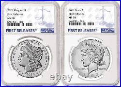 2 coin set 2023 morgan and peace silver dollar ngc ms 70 first releases fr label