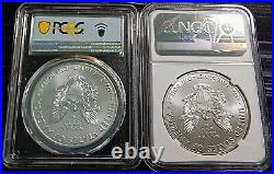 2 x 1 Oz Silver Eagles Type 1 (2021) First Day (MS70 PCGS) + Last Day (MS69 NGC)