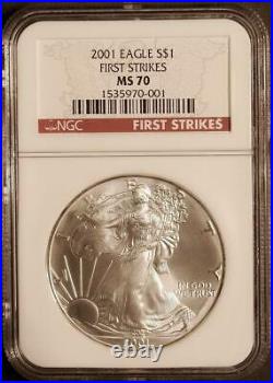 2001 $1 1 oz. Mint State American Silver Eagle NGC MS 70 First Strikes Pop 16