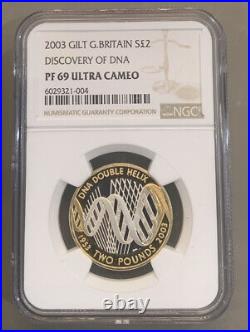 2003 NGC Graded PF69 Silver Proof £2 coin DNA Double Helix Royal Mint