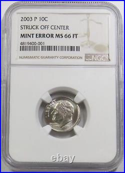 2003 P Roosevelt Dime Broadstruck Off Center Ngc Mint State 66 Ft Error Coin