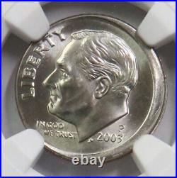 2003 P Roosevelt Dime Broadstruck Off Center Ngc Mint State 66 Ft Error Coin