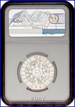 2004 Austria European Union Toned Silver 5 Euro NGC MS 68, Mint 275K, Top pop