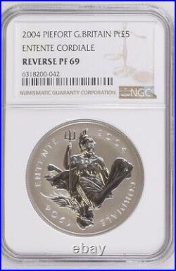 2004 Royal Mint £5 Platinum Proof Piedfort NGC RP69 Top Pop Entente Cordiale