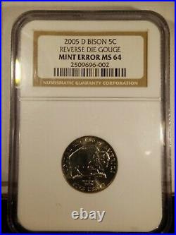 2005 D Speared Bison Ngc Ms 64 Reverse Die Gouge Mint Error