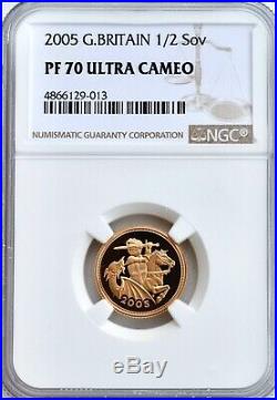 2005 Gold Half Sovereign Proof PF70 NGC Great Britain 1/2 Royal Mint Sov
