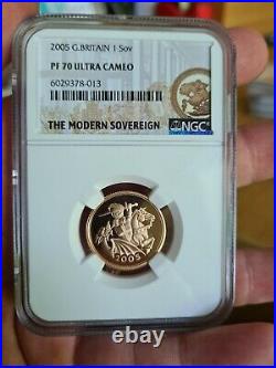 2005 Gold Proof full Sovereign 1 sov Royal Mint Timothy Noad Design NGC PF70UCAM