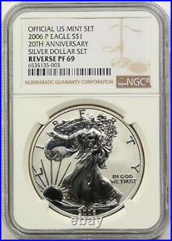 2006-P 20th Anniversary Silver Eagle Dollar $1 Reverse Proof PF 69 NGC US Mint