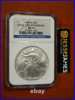 2006 W Burnished Silver Eagle Ngc Ms70 From 20th Anniversary Set Blue Label