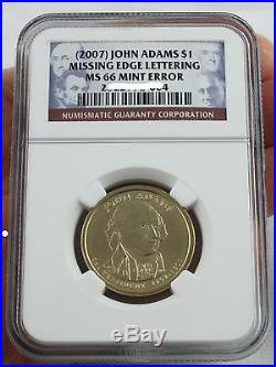 2007 $1 DOLLAR John Adams MISSING EDGE LETTERING Mint ERROR COIN MS 66 rare