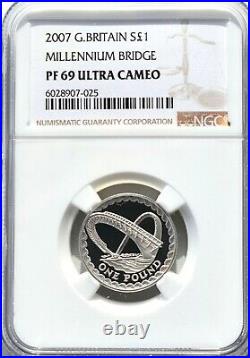 2007 £1 One Pound Silver Proof Gateshead Bridge NGC PF69 Royal Mint