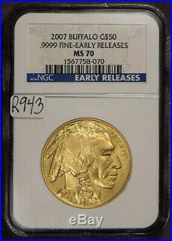 2007 $50 1 oz Gold AMERICAN BUFFALO NGC MS 70 EARLY RELEASES Lot#R943