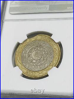 2008 £2 Two Pounds Coin Clipped Planchet flan MINT ERROR Curved Clip AU 55 NGC