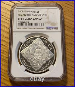 2008 Elizabeth I Silver Proof Royal Mint NGC Graded PF69 UCAM