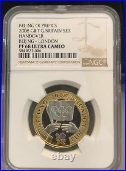 2008 NGC Graded PF68 OLYMPIC HANDOVER Silver Proof £2 Coin Royal Mint