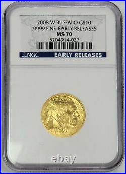 2008 W Gold $10 American Buffalo 1/4 Oz Coin Ngc Mint State 70 Early Releases