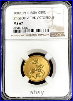 2009 Gold Russia 50 Roubles 1/4 Oz Dragon Slayer Coin Ngc Mint State 67