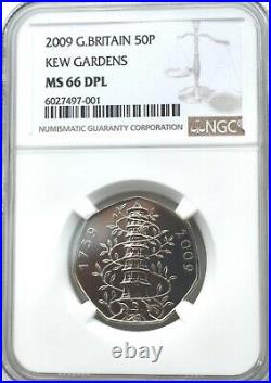 2009 Kew Gardens 50p Royal Mint Fifty Pence MS66 DPL NGC Great Britain UK BU
