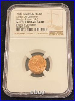 2009 NGC MS 64 Huge Mint Error Struck Off Centre On Foreign Blank 1p Penny Coin