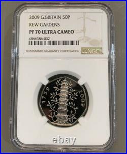 2009 PROOF KEW GARDENS 50P NGC PF70 ULTRA CAMEO HIGHEST GRADE POSSIBLE Only 37