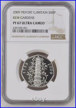 2009 Royal Mint Kew Gardens Piedfort 50p Fifty Pence Silver Proof Coin NGC PF67