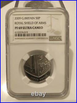 2009 Shield of Arms 50p Proof PF69 NGC Fifty Pence Britain Royal Mint
