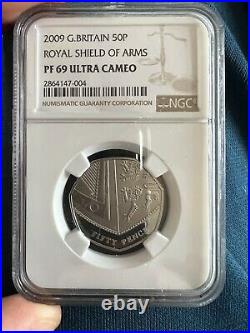 2009 Shield of Arms 50p Proof PF69 NGC Fifty Pence Britain Royal Mint
