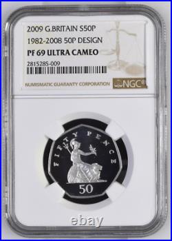 2009 Ultra Cameo PF69 NGC Silver Proof 50 Pence Britannia 82 08 1 of 1 Worldwide