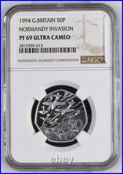 2009 Ultra Cameo PF69 NGC Silver Proof 50 Pence Small 1994 D-Day Landing 1 of 1