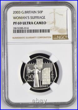 2009 Ultra Cameo PF69 NGC Silver Proof 50 Pence Suffragettes 1 of 1 Worldwide