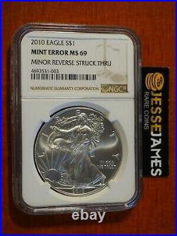 2010 $1 American Silver Eagle Ngc Mint Error Ms69 Minor Reverse Struck Thru