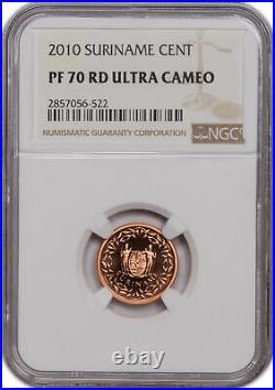 2010 Suriname 1 Cent Ngc Pf 70 Rd Uc Guilder Perfect Grade! Low Mint 1,000
