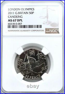 2011 Olympics Canoeing 50p Royal Mint Fifty Pence MS67 DPL NGC Britain Top Pop