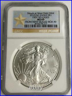 2012 American Silver Dollar Eagle NGC MS 69 First Releases Mint Sealed Box #9