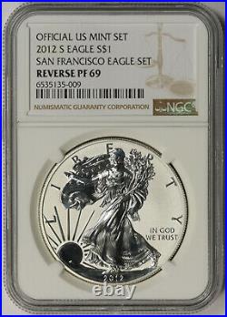 2012-S Silver Eagle $1 Reverse Rev PF 69 NGC Official US Mint Set San Francisco