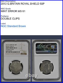 2013 50p Coin Mint Error, DOUBLE CURVED CLIPS MINT ERROR MS61 NGC ULTRA RARE