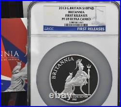 2013 Silver Britannia 5oz £10 PF69 NGC Royal Mint + Box & COA Great Britain