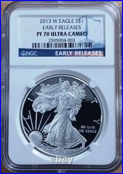2013 W American Silver Eagle Pf 70 Ultra Cameo-blue Label Early Releases
