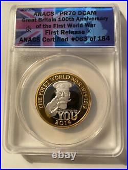 2014 100th Anniversary First World War Great Britain ANACS PR70 SILVER COIN ngc