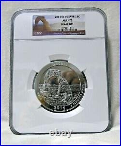 2014 5 Oz Us Mint 999 Silver Coin America The Beautiful Arches 25c Ngc Ms 69 Dpl