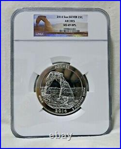 2014 5 Oz Us Mint 999 Silver Coin America The Beautiful Arches 25c Ngc Ms 69 Dpl