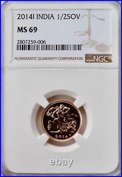 2014 I Half Gold Sovereign India Mint NGC MS69 1/2 Sov Brilliant Uncirculated