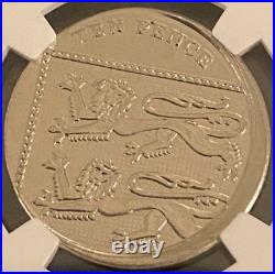 2014 NGC MS 62 Graded Rare Mint Error Struck Off Centre 10p Ten Pence Coin