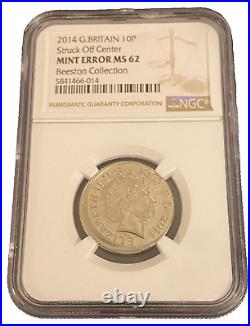 2014 NGC MS 62 Graded Rare Mint Error Struck Off Centre 10p Ten Pence Coin